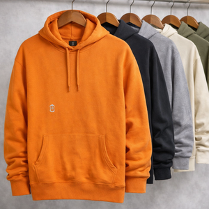 Sudaderas atléticas para hombre Slim Fit 100% algodón personalizado de gran tamaño ligero bordado Diseño sólido naranja manga larga para otoño - Product Image 1