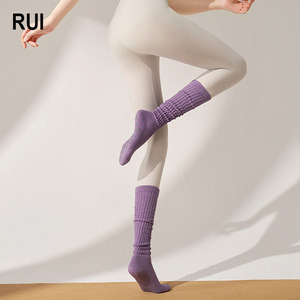 RUIQUWIN Custom Logo Women's Moisture Wicking Crew Yoga Sports <b>Socks</b> Non-slip High Elastic Solid Color Pilates Cotton - Product Image 1