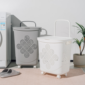 Grand panier à linge en plastique 45L 60L avec poignée de roue pour le rangement des vêtements sales à la maison ou à l'hôtel - Product Image 2