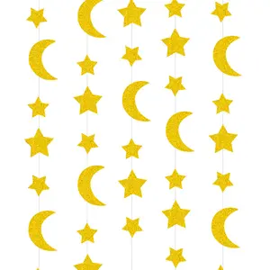 Ramadan Flash Gold Star Moon Garland Hanging 2M 4M Garands Streamers Banner sfondo per Twinkle Little Star Party Decoration