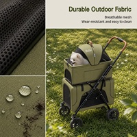 Poussette pliable pour animaux de compagnie à 4 roues réglable à double étage, chariot de voyage 3-en-1 avec porte-animal amovible, toutes saisons, pour chiens