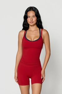 Ensemble de sport color block personnalisé : Soutien-gorge de yoga sans couture à décolleté en V et short cycliste taille haute à dos croisé - Product Image 2