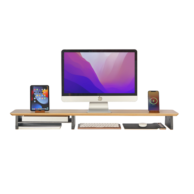 SAMD Wood Monitor Stand Riser Computer Monitor Shelf for Desk with Sturdy Platform & Storage Organizer Desktop, Laptop Stand