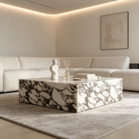 Viola-förmiger Natürlicher Calacatta-Marmor Moderner Couchtisch mit Niedrigem Gestell Luxuriöser Maßgefertigter Esszimmer-Apartment-Hotel-Beistelltisch