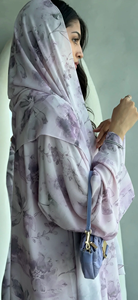Elegante Cárdigan con Hiyab a Juego, Kaftán de Dubái, Abaya Abierta de Chifón con Estampado Floral para Usar en Eid - Product Image 3