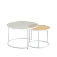 Ensemble de table basse ronde en verre léger pour salon moderne en petit espace, style bois avec panneau métallique pour usage domestique
