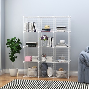 Modern 12-Cube Grid Wire <strong>Storage</strong> <strong>Shelves</strong> Black White Modular Shelving Units Stackable <strong>Bookcase</strong> for Home Furniture DIY Closet - Product Image 1