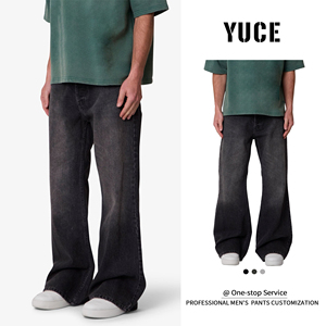 Pantalones Vaqueros Negros Retro Estilo Vaquero Occidental para Hombre, Marca YUCE, Resistentes, Rectos, Oscuros, Desgastados, Personalizados - Product Image 1