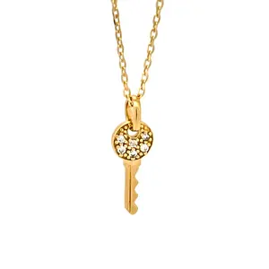 Best Spanish Quality Style Necklace Silver 18K Gold plating Key Pendant Charm Zirconia for women's, Girl's, Gift