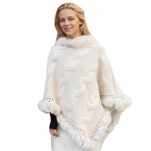 Châle en fausse fourrure florale pour femme, chaud, à manches chauve-souris, en fourrure de lapin artificielle, pour Noël et le Nouvel An - Product Image 1