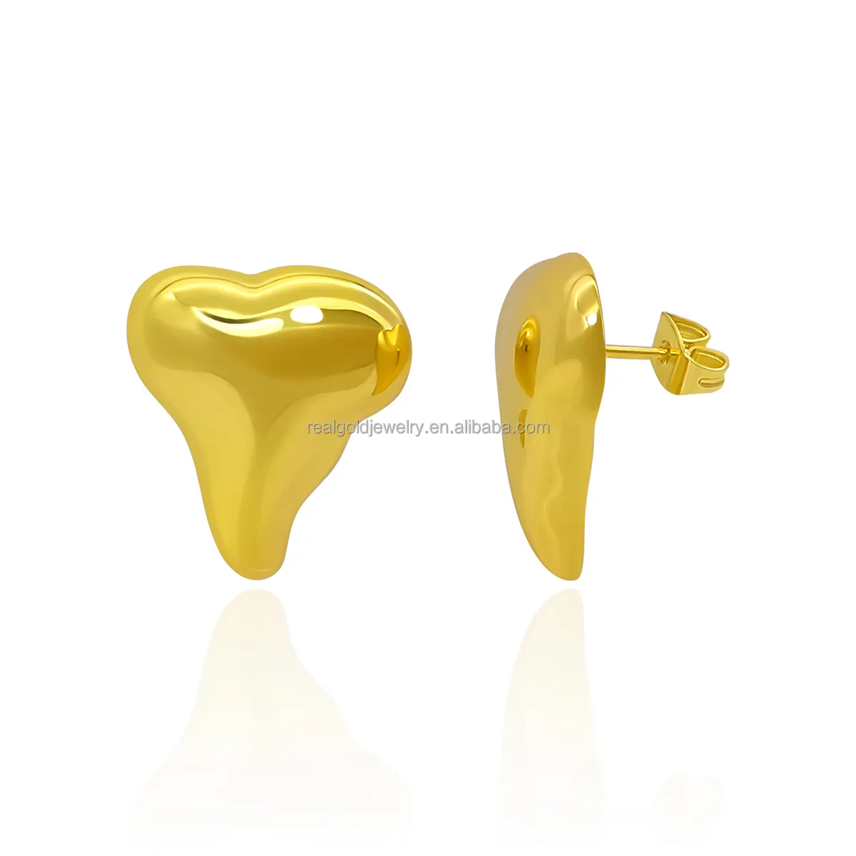 น่ารักรูปหัวใจทองเหลืองต่างหูกลวงออกแบบ Au750 ทองสีแผ่นต่างหูร้อนขายทองเหลืองเครื่องประดับสําหรับผู้หญิงขายส่ง