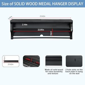 ชั้นวางเหรียญไม้เนื้อแข็งสีดำติดผนังพร้อมร่องสำหรับเหรียญและรางแขวนเหรียญคู่สำหรับเหรียญกีฬาทุกประเภท - Product Image 4