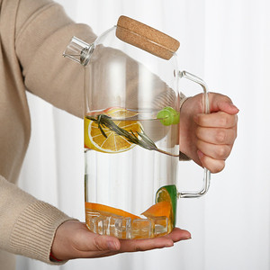 Vente en gros <span class=keywords><strong>Carafe</strong></span> à eau sans <span class=keywords><strong>plomb</strong></span> Pichet en verre écologique pour infusion de thé et de fruits avec couvercle en liège et filtre - Product Image 4