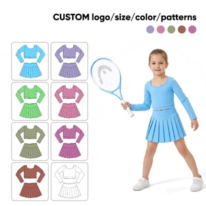 Wholesale Girls Yoga <b>Set</b> Nylon Spandex <b>Long</b> Sleeve <b>Top</b> Pleated <b>Skirt</b> Custom Color Bulk Order Custom Color Size - Product Image 1