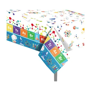 Huancai science laboratory PE table cover mad scientist party decorations 130x220cm plastic table cloth for kids party supplies