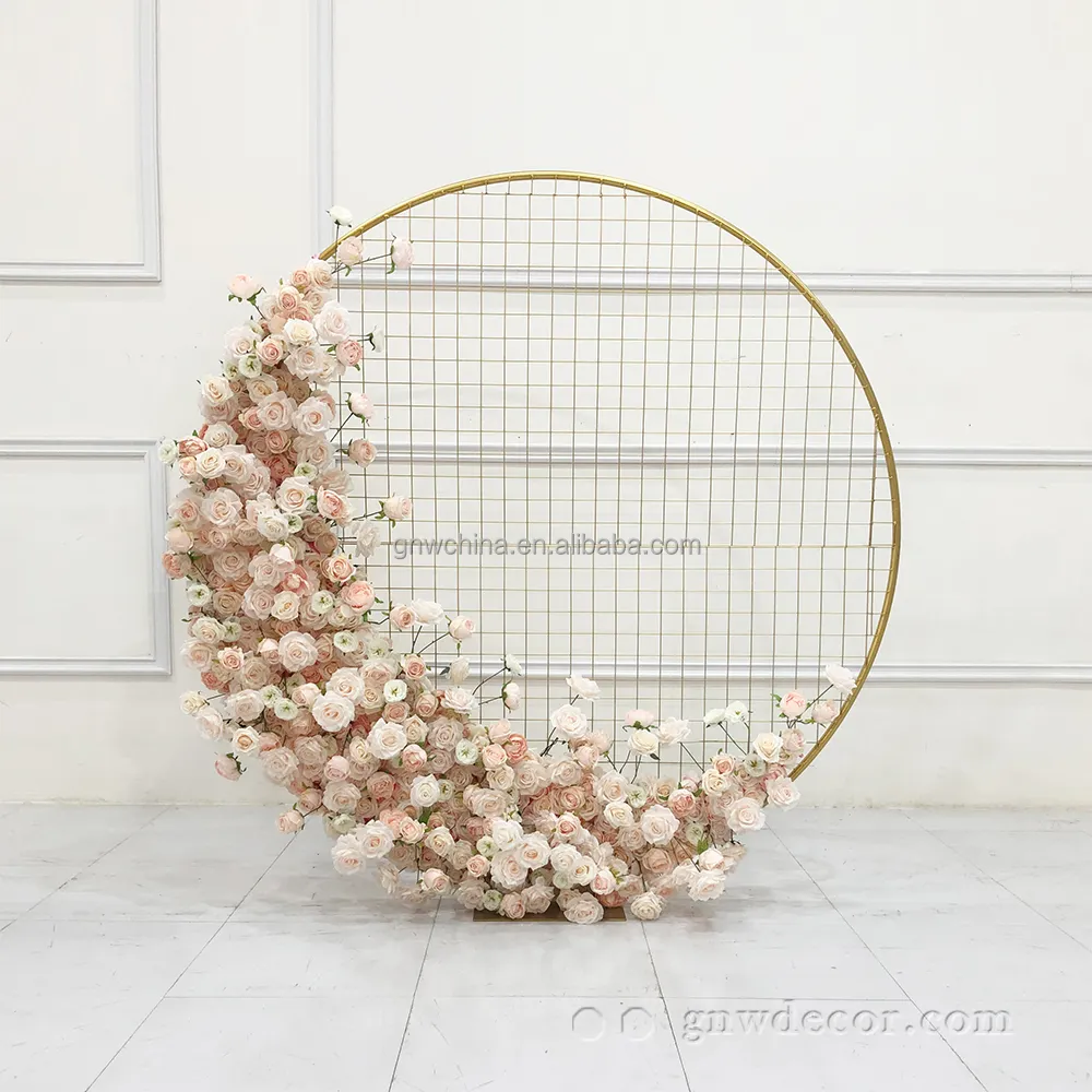 GNW Artificial Pink Blue flower Runner Moon Shape Rose Wisteria Wedding Arch Backdrop