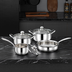 Sản phẩm hot thép không gỉ ba lớp dưới cổ điển <span class=keywords><strong>Cookware</strong></span> <span class=keywords><strong>Set</strong></span> bao gồm sữa nồi súp nồi không dính đồ dùng nhà bếp - Product Image 1