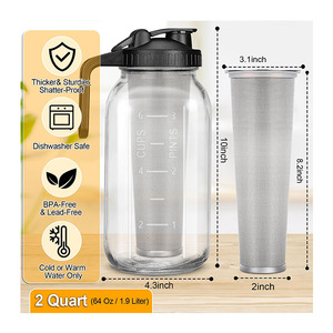 Pour café lait maternel thé au soleil thé glacé 2 pintes 64 oz 1.9 litres verre pichet à eau pot mason infusion à froid cafetière pichet - Product Image 2
