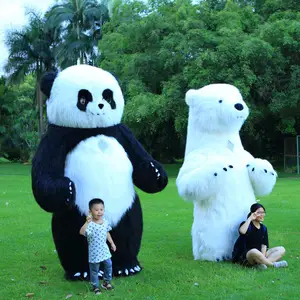 流行可爱的中国熊猫吉祥物服装充气万圣节圣诞嘉年华派对动物服装广告