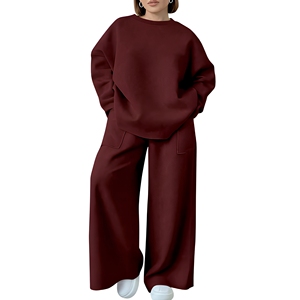 Conjunto Deportivo de Algodón Blanco para Mujer, Cuello Redondo, Manga Larga, Corte Holgado, Color Sólido, Pantalones Casuales con Bolsillos Laterales - Product Image 4