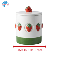 Nouveau design OEM ODM, pot à biscuits en céramique émaillée peinte à la main, écologique, pot à bonbons en porcelaine personnalisé motif fraise, idéal pour le stockage alimentaire, cadeau