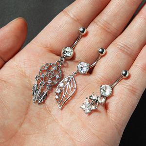 Bộ 10 giấc mơ bắt hình chữ S hạt Zircon vòng bụng với chuỗi Thép không gỉ dangle Navel vòng cơ thể đồ trang sức cho đám cưới - Product Image 4