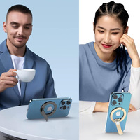 Support de téléphone magnétique ultra-fin tout en métal, aimant puissant, design pliable à une seule barre, support de bureau stable pour iPhone