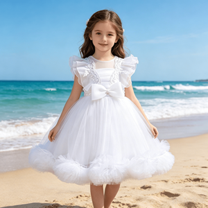 Vestido de Tul con Mangas <span class=keywords><strong>para</strong></span> Niñas, Vestido de Bautizo con Lazo en la Cintura, Traje de <span class=keywords><strong>Primera</strong></span> Comunión <span class=keywords><strong>para</strong></span> Bebés, Vestido de Princesa <span class=keywords><strong>para</strong></span> Niñas, Vestido de Dama de Honor <span class=keywords><strong>para</strong></span> Bodas - Product Image 2