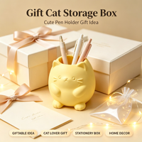 Porte-stylo en forme de chat mignon, boîte de rangement de bureau, organisateur de bureau décoratif imprimé en 3D, joli conteneur de papeterie en forme de chat pour la maison