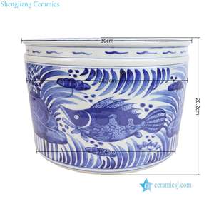 RZPI117-A / RZPI118-A Jingdezhen bleu et blanc motif d'écailles de poisson Pot de fleur en céramique jardinière de jardin - Product Image 6