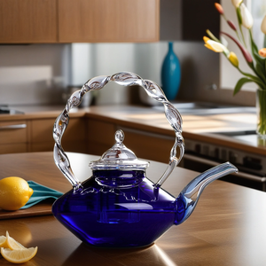 带手柄的玻璃茶壶700毫升高硼硅豪华耐热多色高级饮茶咖啡 - Product Image 5