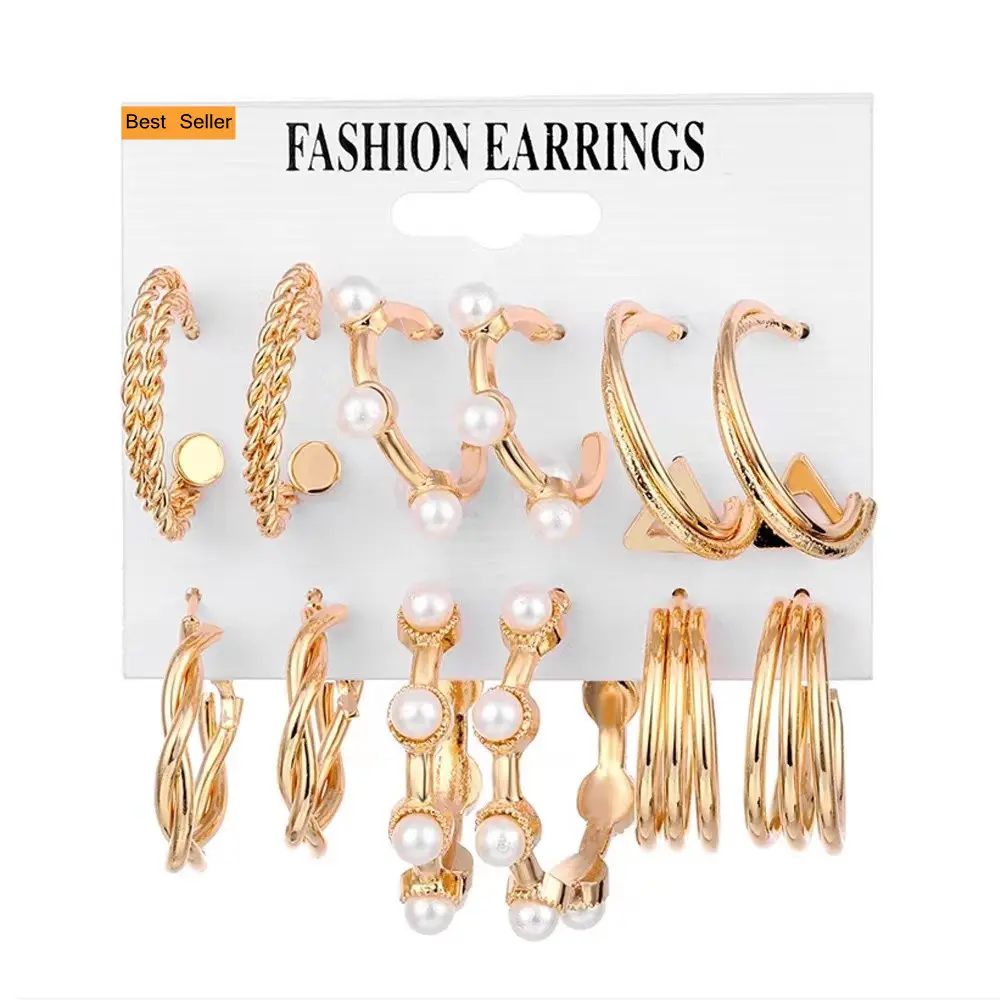 Wholesale Gold Fashion Alloy Pearl Tassel Earring Set For Women