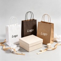Sacs en papier kraft blanc et brun personnalisés avec ruban, accessoires, sacs de courses recyclés, sacs à emporter pour restaurants et fast-foods, logo pour la promotion