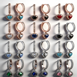 Nouvelles boucles d'oreilles européennes en argent 925, rouges, roses, vertes, en forme de <span class=keywords><strong>cœur</strong></span>, adaptées aux femmes, bijoux de charme exquis pour les fêtes, cadeaux - Product Image 4