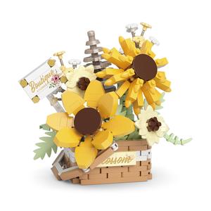 Ramo de Girasoles en Maceta de Microplástico, Adorno de Escritorio DIY, Modelo de Juguete, Bloques de Construcción, Cesta de Flores, Juguete Educativo - Product Image 1