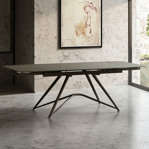 Tùy Chỉnh Hiện Đại Ánh Sáng Sang Trọng Phòng Ăn Đồ Nội Thất Có Thể Gập Lại Kim Loại Chân Gốm Bàn Kính Cường Lực Bảng 10-Chỗ Ngồi - Product Image 3