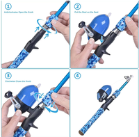 CODEK Set alat pancing anak, Kit pemula lengkap portabel teleskopik serat kaca kumparan Spincast Kombo memancing