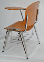 Chaise de formation en contreplaqué pour salle de classe avec tablette d'écriture et panier à livres, chaise d'étudiant à structure chromée