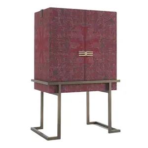 工厂定制豪华仿古高葡萄酒储物展示红色木柜不锈钢腿