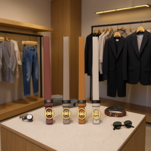 Cinturón de Cuero Genuino de Doble Cara con Hebilla Doble C, 2.3 cm de Ancho Interior, Accesorio de Moda para Hombre y Mujer - Product Image 3