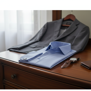 Chemise à boutons de manchette en coton bleu - Product Image 3