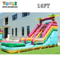 Toboggan aquatique gonflable de 16 pieds de haut avec piscine à jets d'eau à vendre