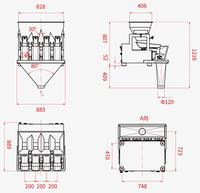 Machine d'emballage alimentaire automatique à 4 têtes linéaires pour le pesage, le remplissage, l'emballage et l'étiquetage de poudres, pour noix, grains de café, thé, télécommande