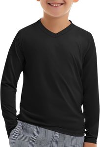 Chemises à manches longues pour garçons T-shirts athlétiques coupe sèche pour adolescents T-shirts confortables col en V pour enfants 5-14 ans - Product Image 5