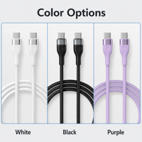Câble de charge en silicone double Type-C 60W avec gaine en nylon, charge rapide 3A pour iOS et téléphones (1-2M)