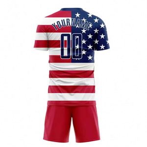 Survêtements d'entraînement personnalisés 2025 – Rouge Royal et Blanc – Transfert thermique – Drapeau américain – Football Américain et Soccer – Respirant - Product Image 4