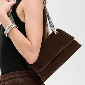 Custom Vintage Lady Single <b>Shoulder</b> Bag DIY Metal Chain <b>Straps</b> Suede Purse Handbags Women Fashion Elegant Summer Winter - Product Image 1