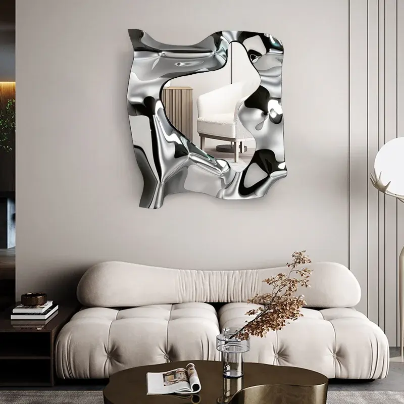 304 acier inoxydable vague miroir mur pendentif métal Art Sculpture créatif Alien boutique hôtel maison mur doux décoratif pendentif