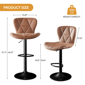 Tabouret de bar pivotant moderne en similicuir, avec surpiqûres en losanges, hauteur réglable, pour extérieur, salon, salle à manger, base stable en fer - Product Image 4