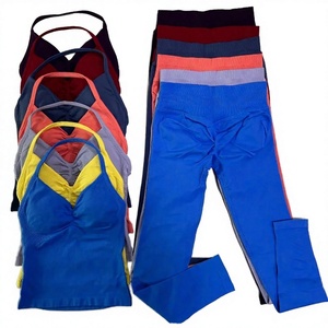 ชุดออกกำลังกายโยคะแบบ 2 ชิ้น เสื้อกล้ามและกางเกงเลกกิ้ง แห้งเร็ว ผลิตจากผ้าสแปนเด็กซ์/ไนลอน เหมาะสำหรับพิลาทิสและปั่นจักรยาน - Product Image 4